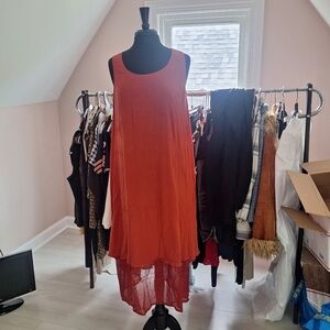 JIQIUGUER COTTON & LINEN ORANGE LAYERED NWT DRESS SMALL